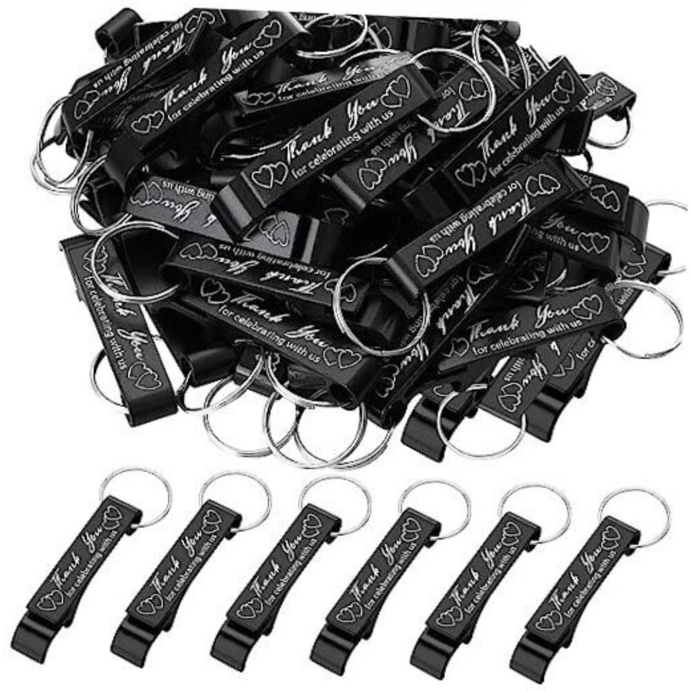 100 Pcs "Thank You" Sturdy Bottle Opener Black Keychains - Wedding Gifts, Grad
